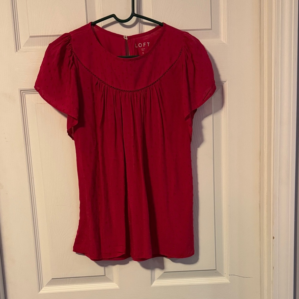 LOFT Women's Vibrant Pink Flutter Sleeve Blouse